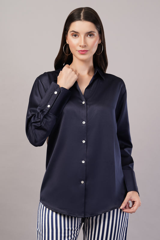 Navy Blue Satin Shirt