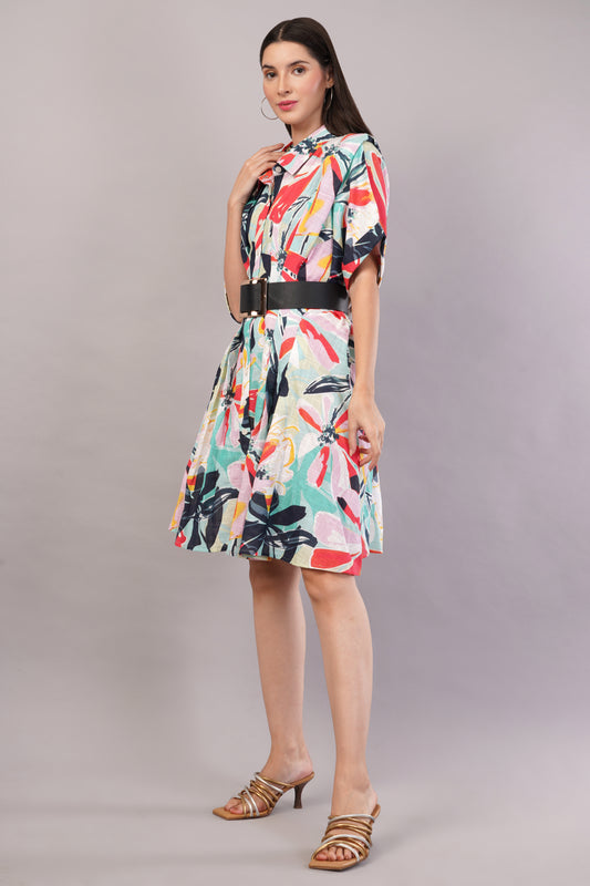 Printed Box Pleat Dress